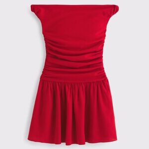 NWT Abercrombie & Fitch Red Off-The-Shoulder Ruched Mini Dress Small